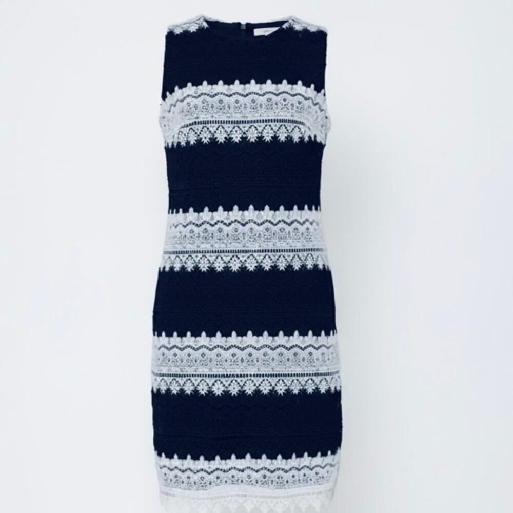 Karl Lagerfeld Navy & White Lace Sheath Dress SZ 2